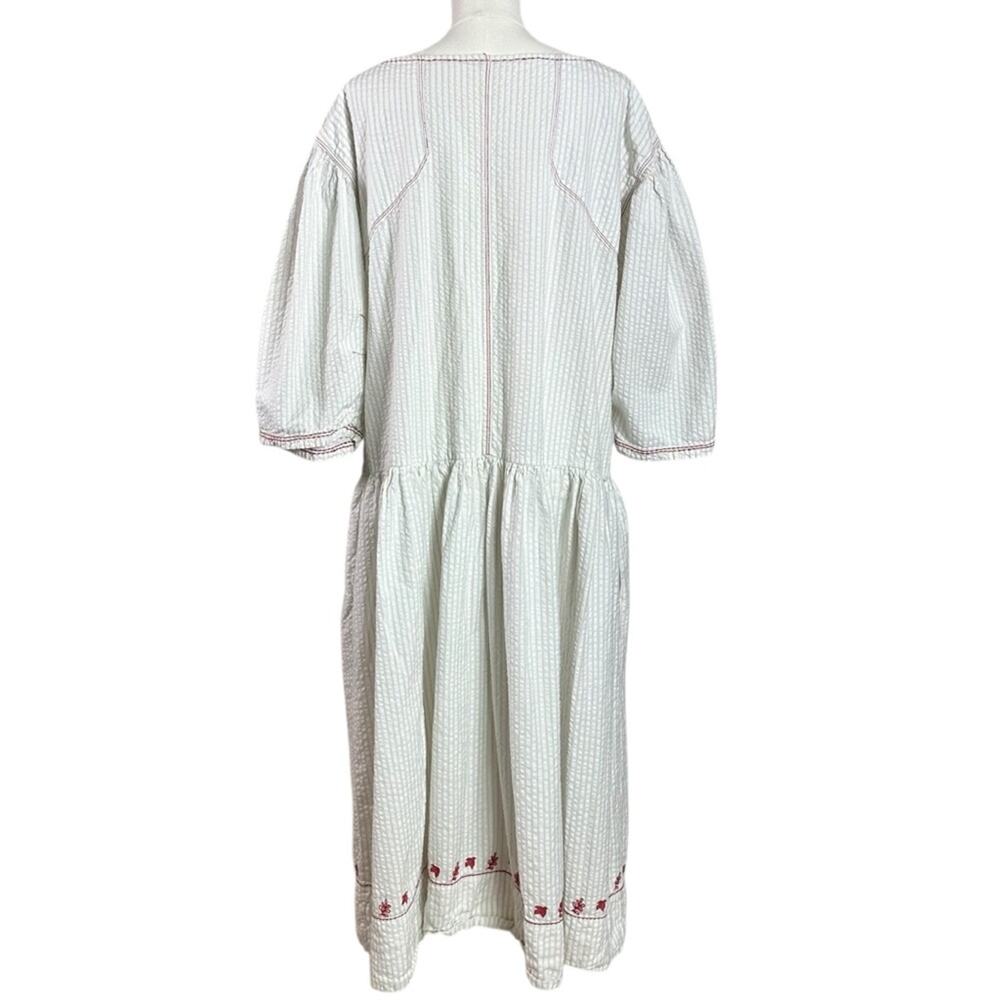 Free People Embroidered Cottage Bohemian Seersucker Saugatuck Midi Dress Medium - Picture 7 of 13